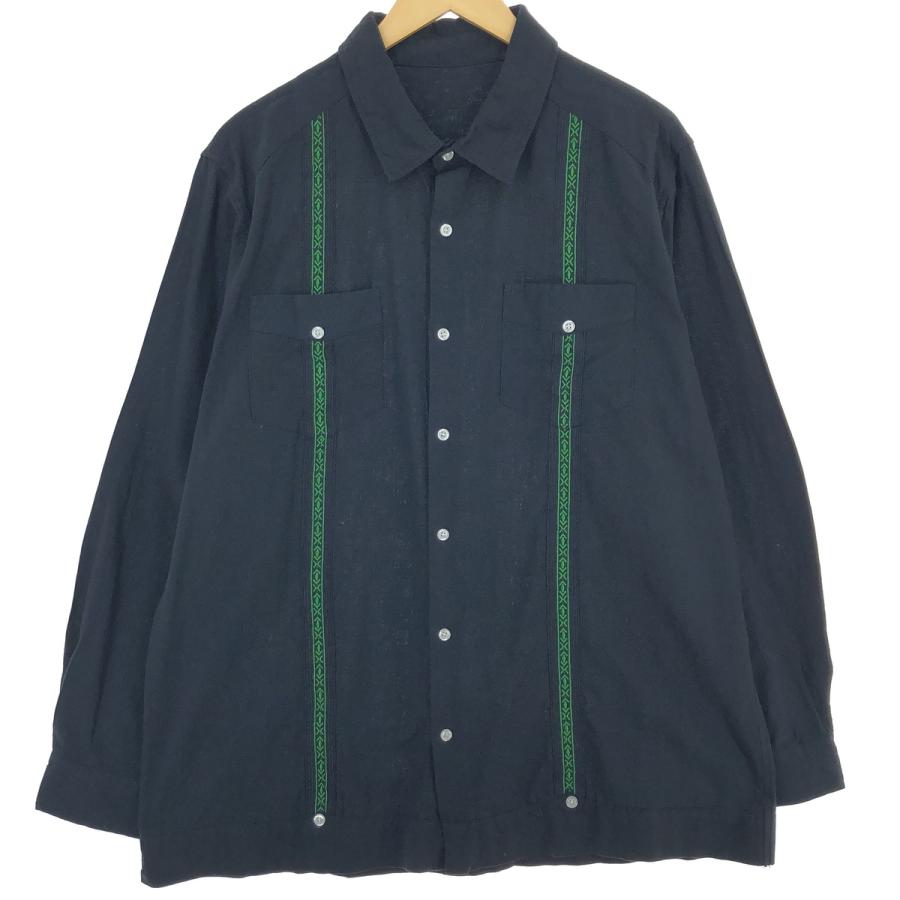 古着 INSERCH 長袖 メキシカンシャツ キューバシャツ メンズXL 