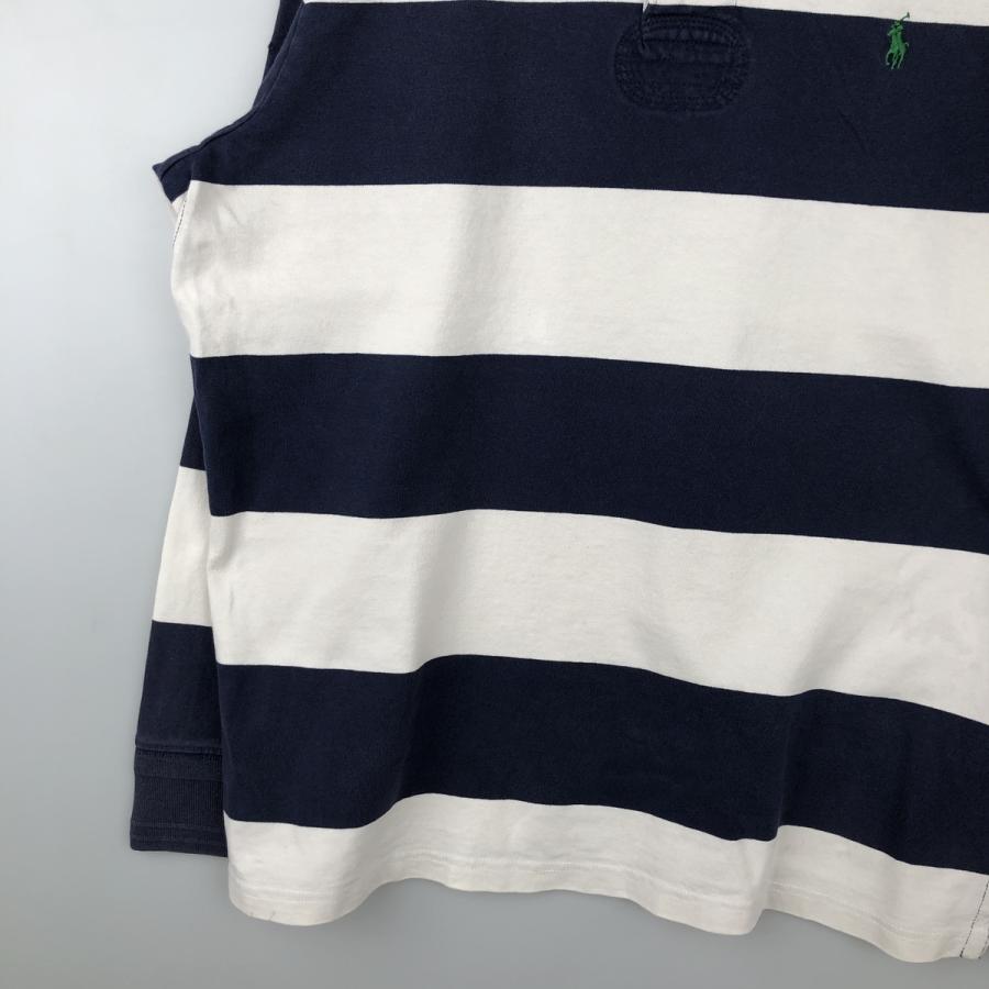 ラルフローレン ポニー 刺繍ロゴ ボーダー 裏起毛 ラガーシャツ XL 紺 白 古着 ラルフローレン Ralph Lauren POLO by CUSTOM FIT ボーダー柄