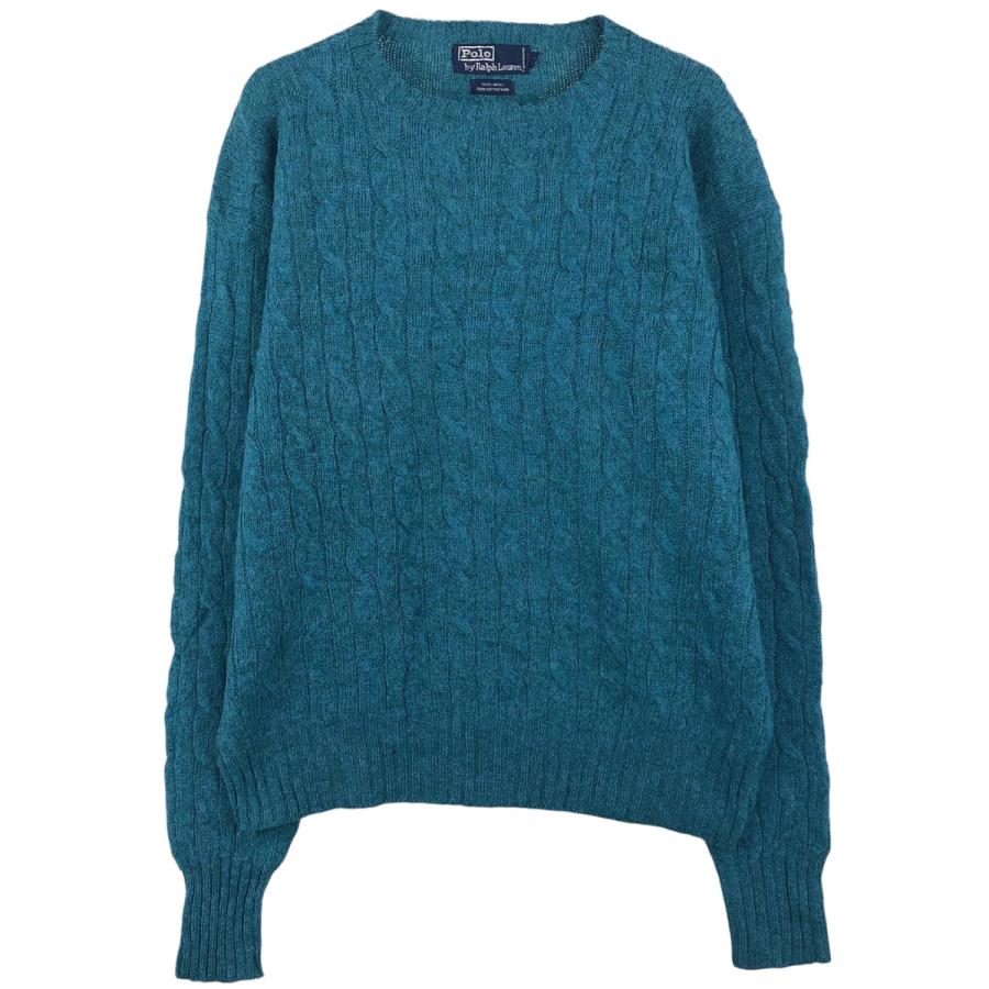 新品未使用POLO RALPHLAUREN デニムブルーケーブル編み長袖ニット 古着 ラルフローレン Ralph Lauren POLO by ケーブル編み ウールニット