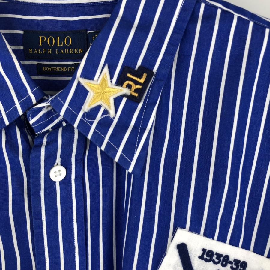 袖ギャザー✨️ラルフローレン BOYFRIEND FIT ブルーストライプシャツ 古着 ラルフローレン POLO RALPH LAUREN BOYFRIEND FIT カスタム
