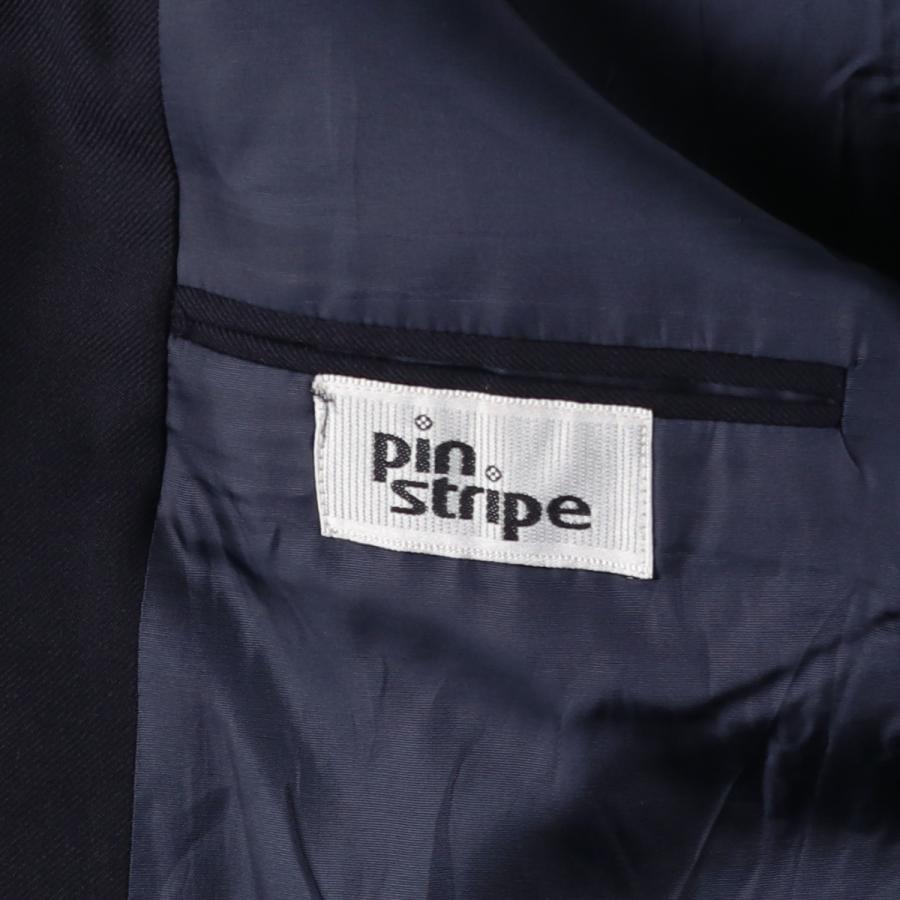 古着 pin stripe ダブルブレスト ピークドラペル 紺ブレザー