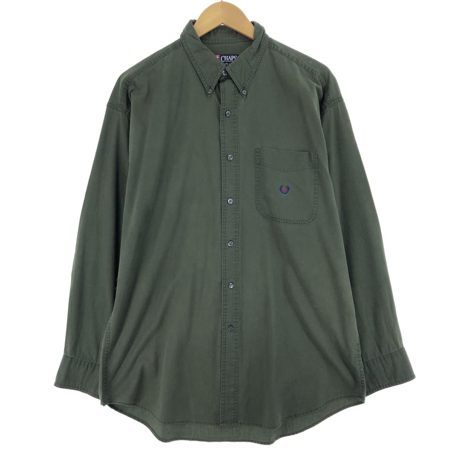 90'S Ralph Lauren CHAPS open collar short sleeve check shirt box shirt men's XL size vintage cotton Khaki type Vintage Second Hand