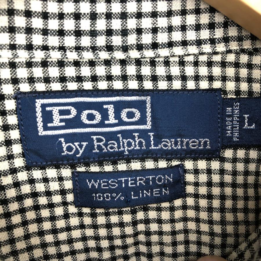 希少 ラルフローレン WESTERTON チェック リネン100% ブラック L 古着 ラルフローレン Ralph Lauren POLO by WESTERTON チェック柄