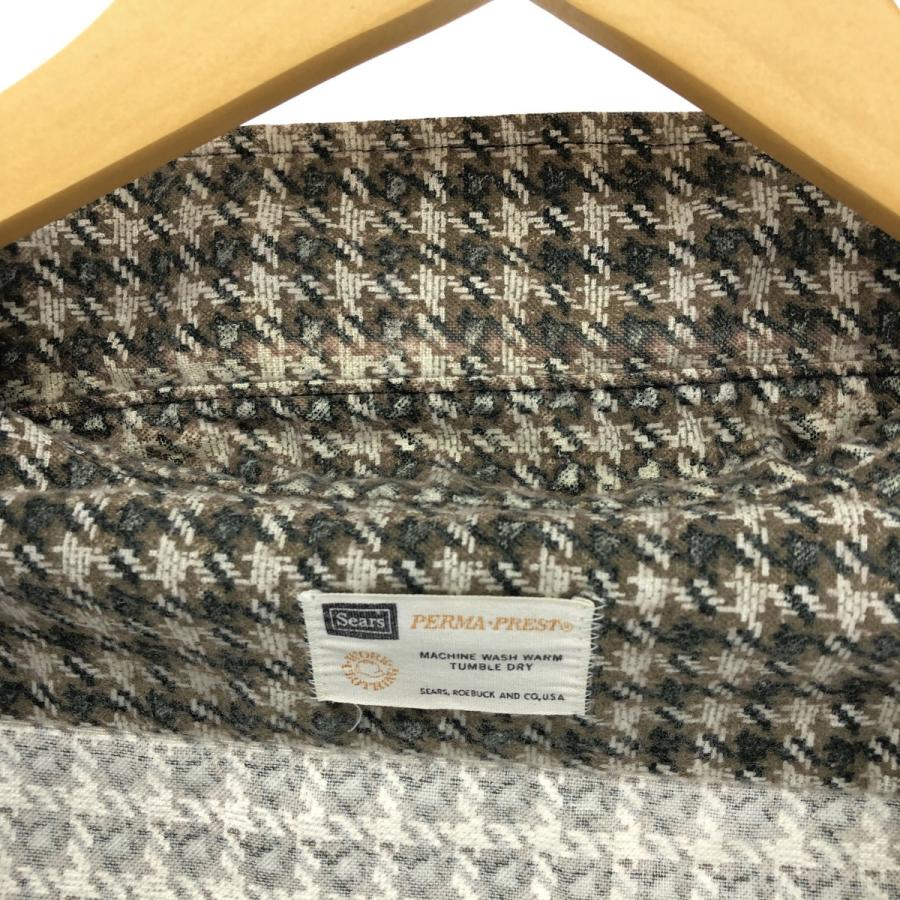古着 70~80年代 シアーズ Sears 千鳥格子柄 ワイドカラー 長袖
