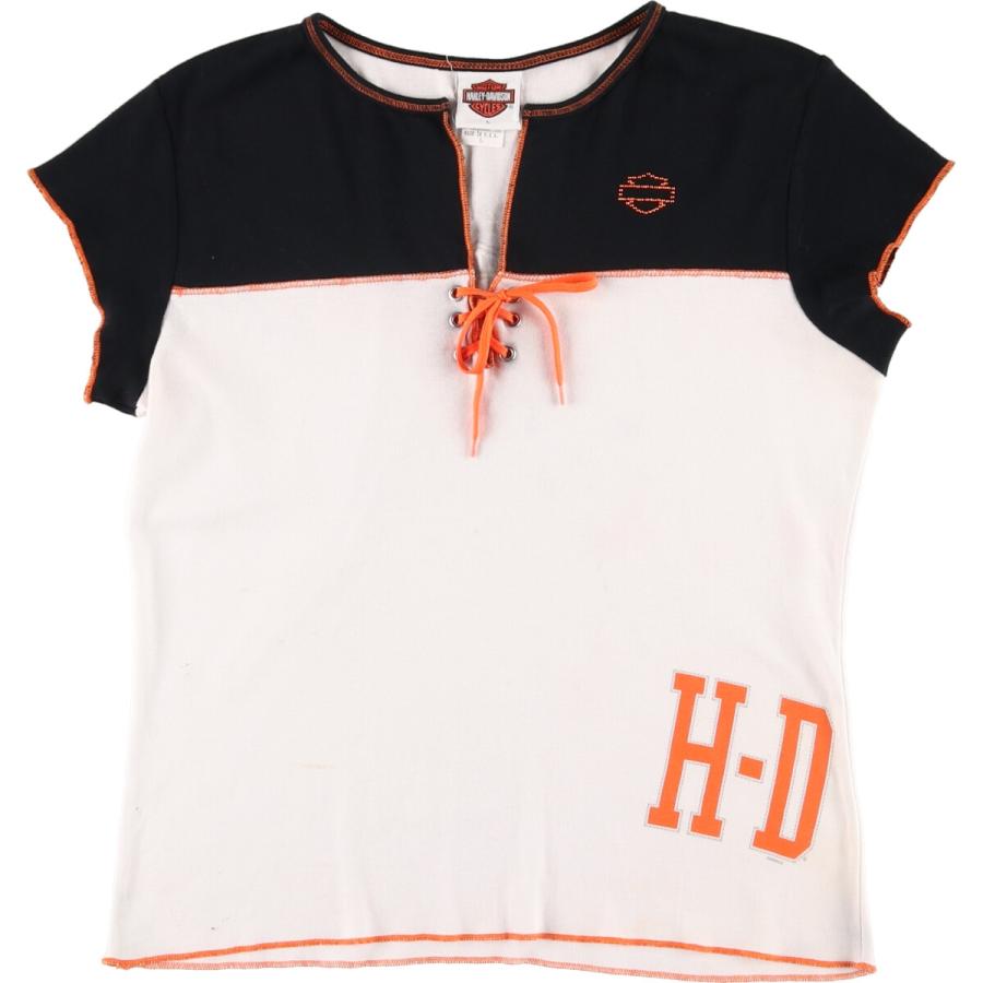 Harley Davidson - 古着 00年代 ハーレーダビッドソン Harley-Davidson スリットネック レースアップ モーターサイクル バイクTシャツ USA製 レディースL相当 /eaa475867 古着 00年代 ハーレーダビッドソン スリットネック レースアップ