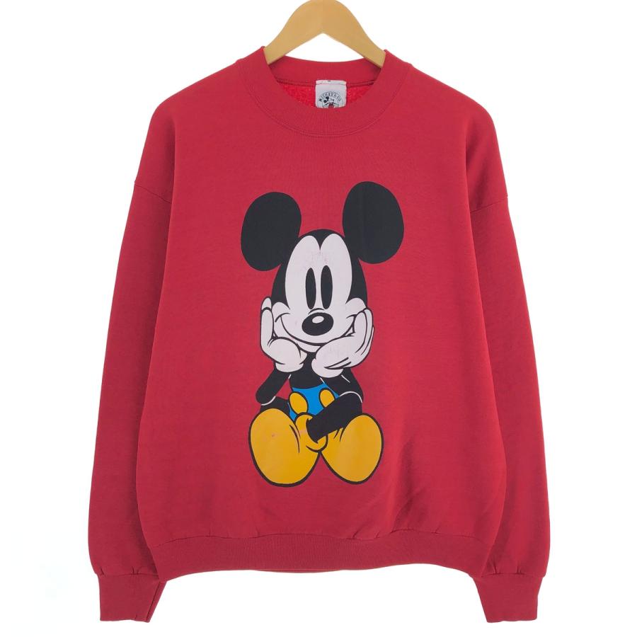 90s ミッキーマウス お座りミッキー両面プリント スウェット青パン
