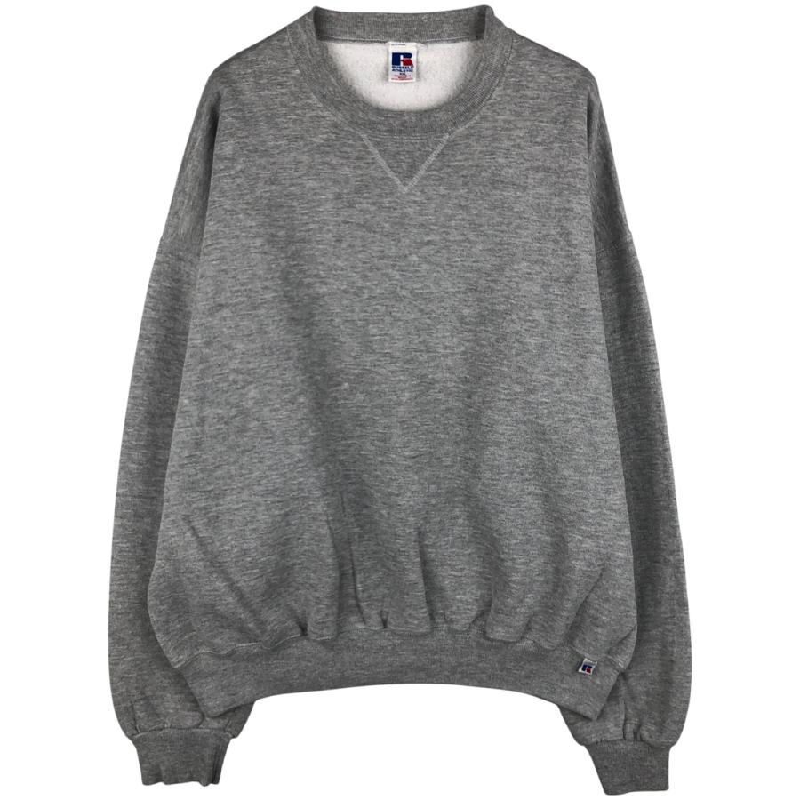 古着 90s/90年代 ラッセル Russell USA製 スウェット トレーナー クルーネック  前V 無地 大きいサイズ XXXL  グレー メンズ 古着 90年代 ラッセル Russell 無地 ブランクスウェットシャツ