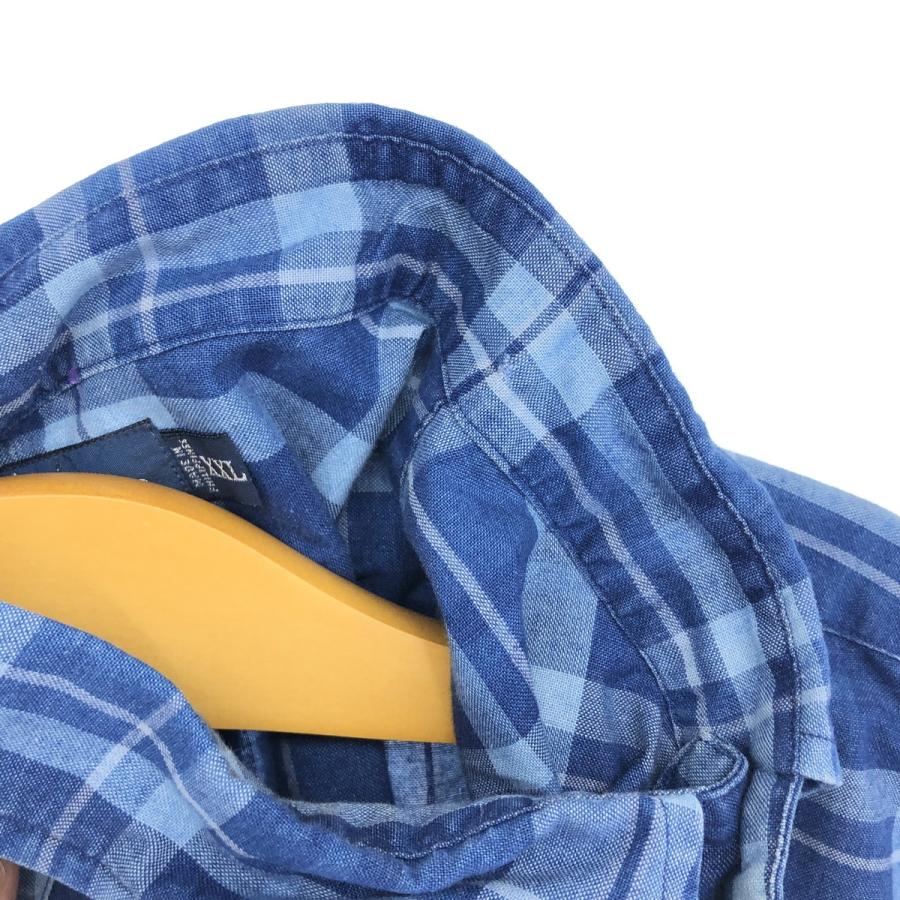 人気 ラルフローレン 半袖　シャツ 2XL ブルー チェック ボタンダウン 古着 古着 ラルフローレン Ralph Lauren PURCELL 半袖 ボタンダウン