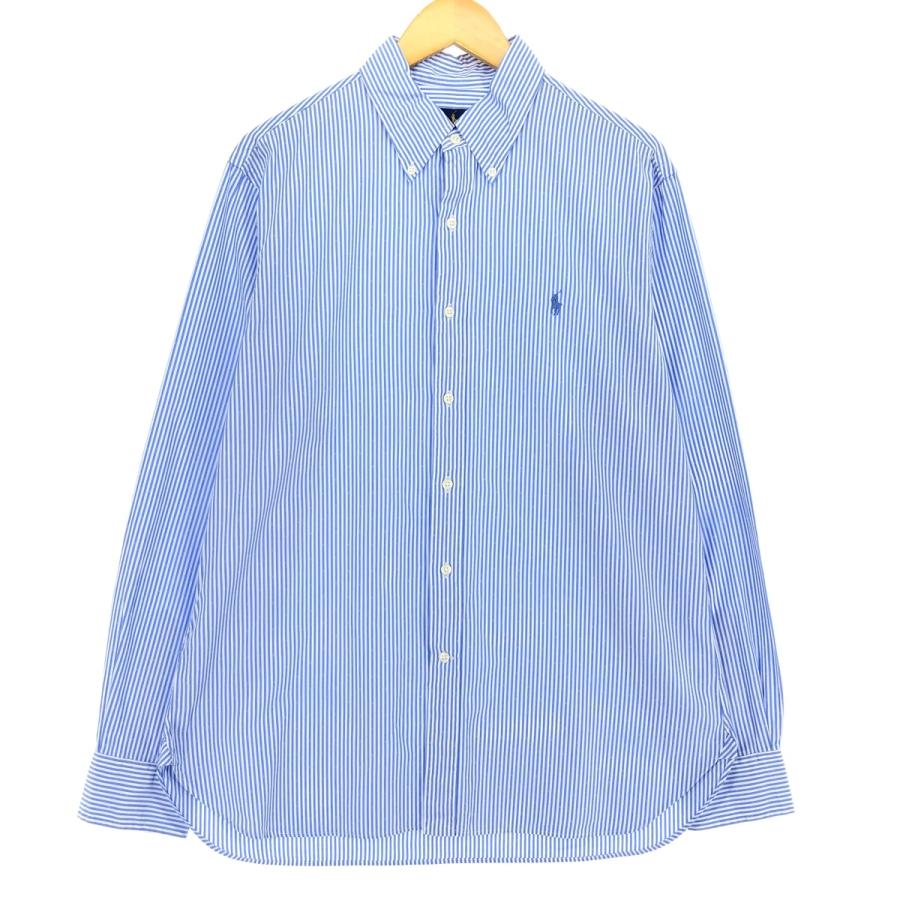 Ralph Lauren リネン素材　ストライプ柄 長袖シャツ ボタンダウン　L 古着 ラルフローレン Ralph Lauren 長袖 ボタンダウンストライプ