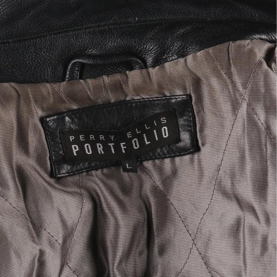 PERRY ELLIS キルティングレザージャケットL VINTAGEブラック Vintage 90s Perry Ellis America Winter Quilted Lining Jacket