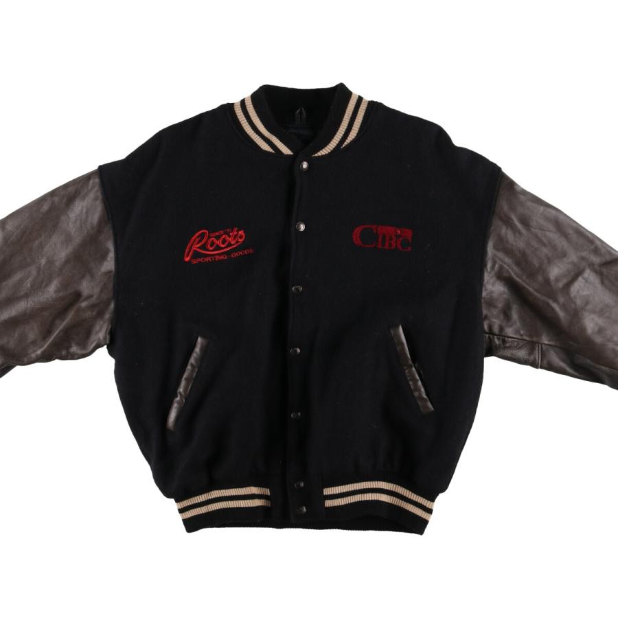 古着 90年代 ROOTS SPORTING GOODS 袖革ウールボタンスタジャン