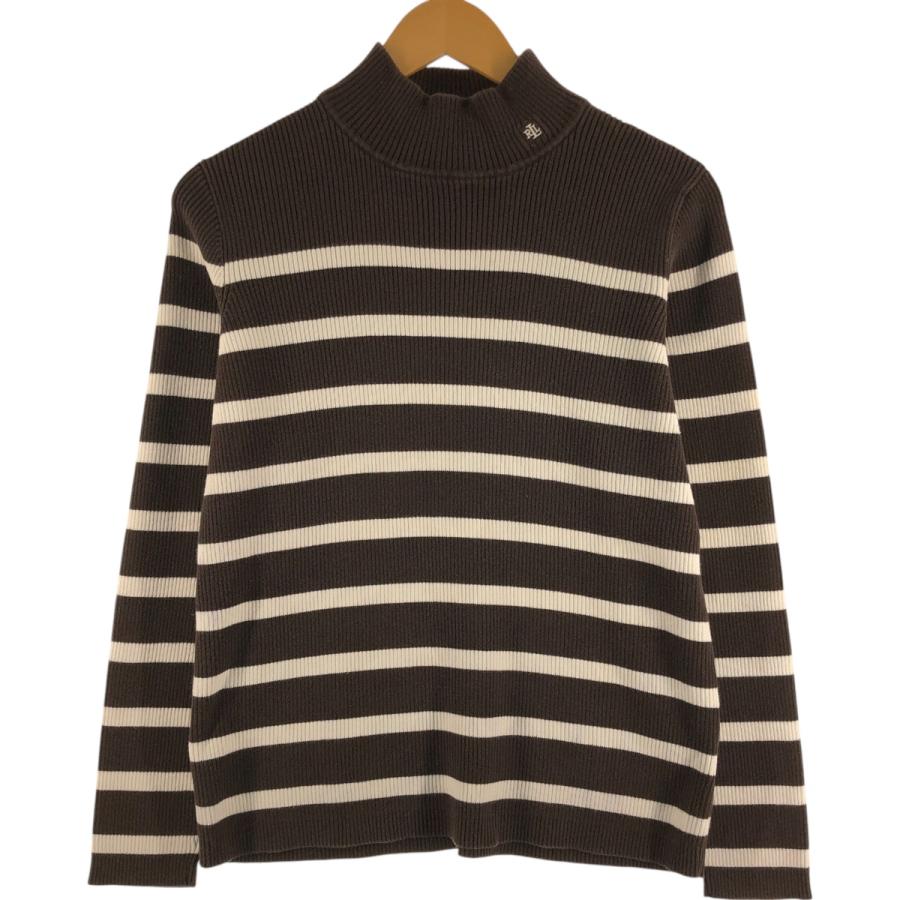 Ralph Lauren - 古着 ラルフローレン Ralph Lauren LAUREN ローレン ボーダー柄 リブ編み ハイネック コットンニットセーター レディースXL相当 /eaa509717 古着 ラルフローレン Ralph Lauren LAUREN ローレン ボーダー柄 リブ