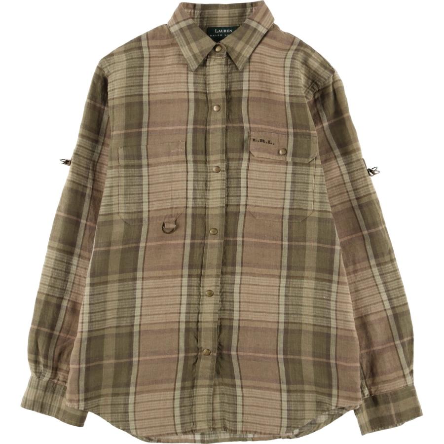 美品 ラルフローレン チェック柄 リネン長袖 シャツ 古着 ラルフローレン Ralph Lauren LAUREN ローレン チェック柄 長袖