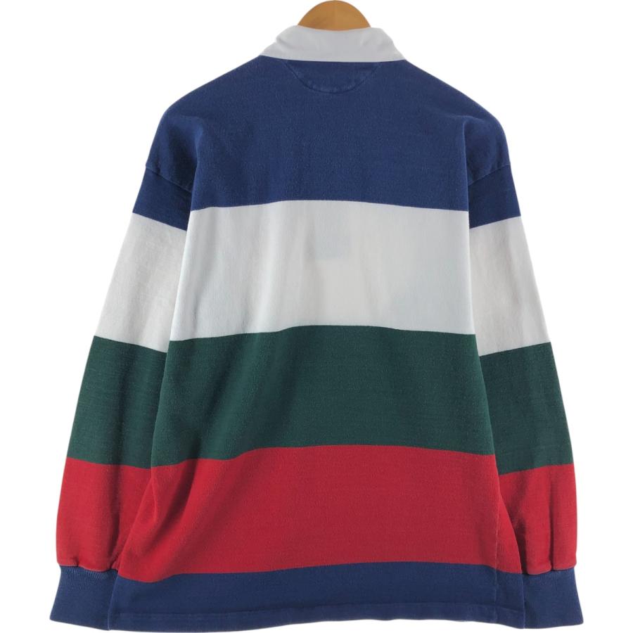 バーバリアン　バンドカラーシャツ　M　長袖　ボーダー　BARBARIAN 古着 80~90年代 バーバリアン BARBARIAN ボーダー柄 長袖 ラガー