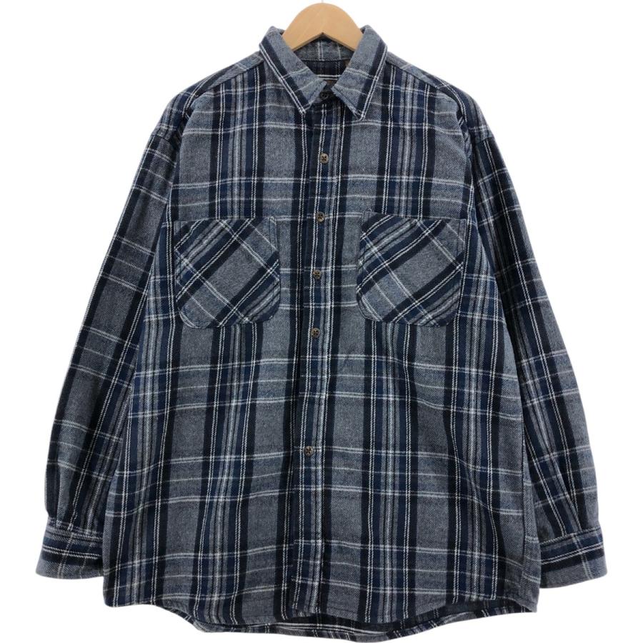 90s ST. JOHN'S BAY チェックシャツ ヘビーネルシャツ グレー 古着 90~00年代 セントジョンズベイ ST. JOHN'S BAY 長袖