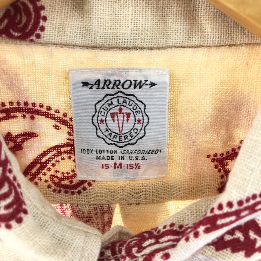 アロー 古着 60年代 Arrow ペイズリー柄 半袖 ボタンダウンシャツ USA