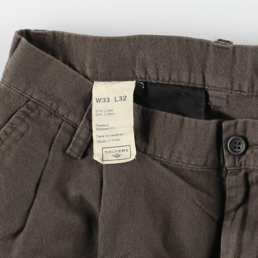 希少タイプ 00s old DOCKERS ツータック リネン ワイドスラックス 古着 00年代 ドッカーズ DOCKERS Pleated Relaxed Fit ツータック