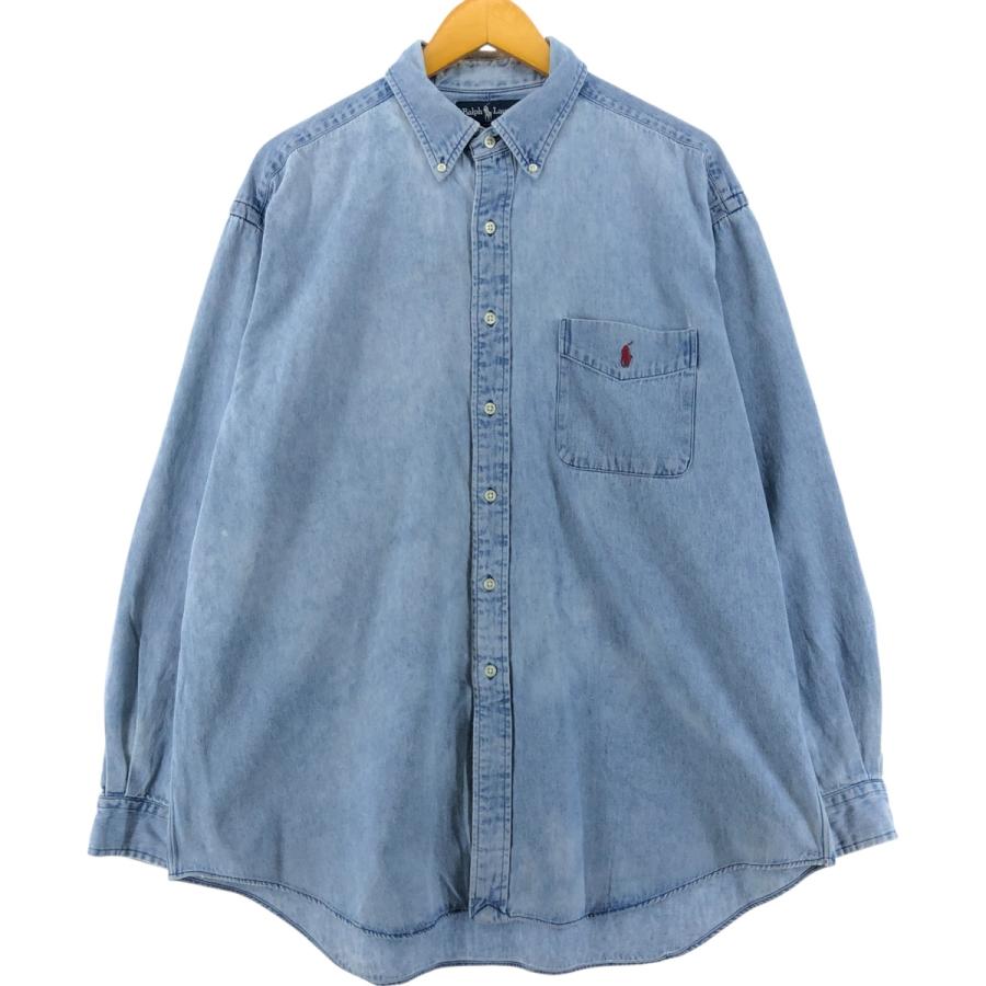 古着 ラルフローレン Ralph Lauren BIG SHIRT 長袖 ボタンダウンデニム