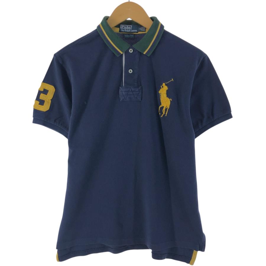 ラルフローレン　半袖ポロシャツ　NAVY　カスタムスリムフィット　М　古着 カスタム スリム フィット インディゴ メッシュ ポロシャツ
