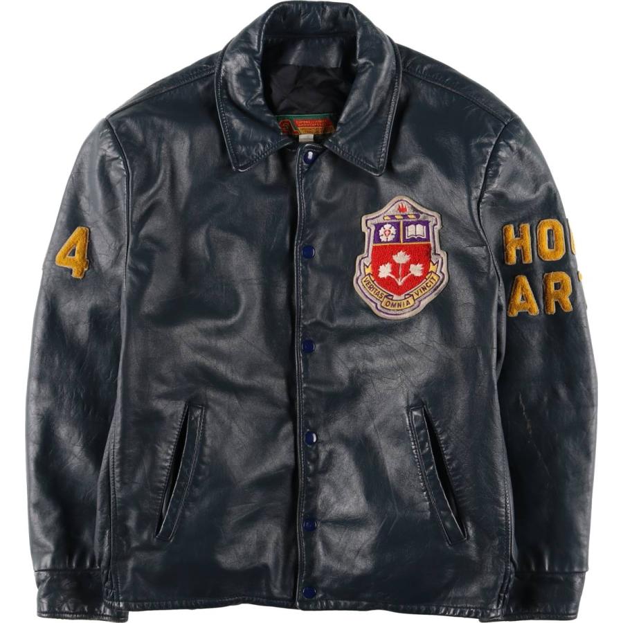 ビンテージ　スタジャン　本革　カナダ製　鹿柄　古着　オーバーサイズ　3XL 古着 80~90年代 EXPORT LEATHER GARMENTS LTD 襟付き オールレザー