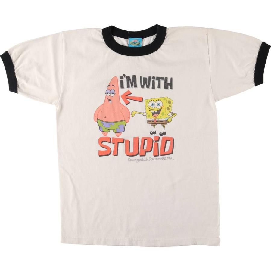 古着 00年代 SPONGE BOB スポンジボブ リンガーTシャツ メンズM相当