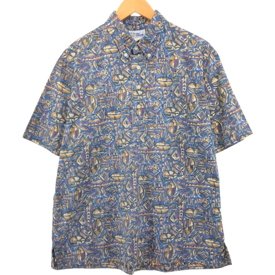 【レインスプーナー】　90s　半袖　シャツ　ハーフボタン　水着タグ　魚柄　(M) 美品】レインスプーナー90年代魚柄総柄ハーフボタンプルオーバー