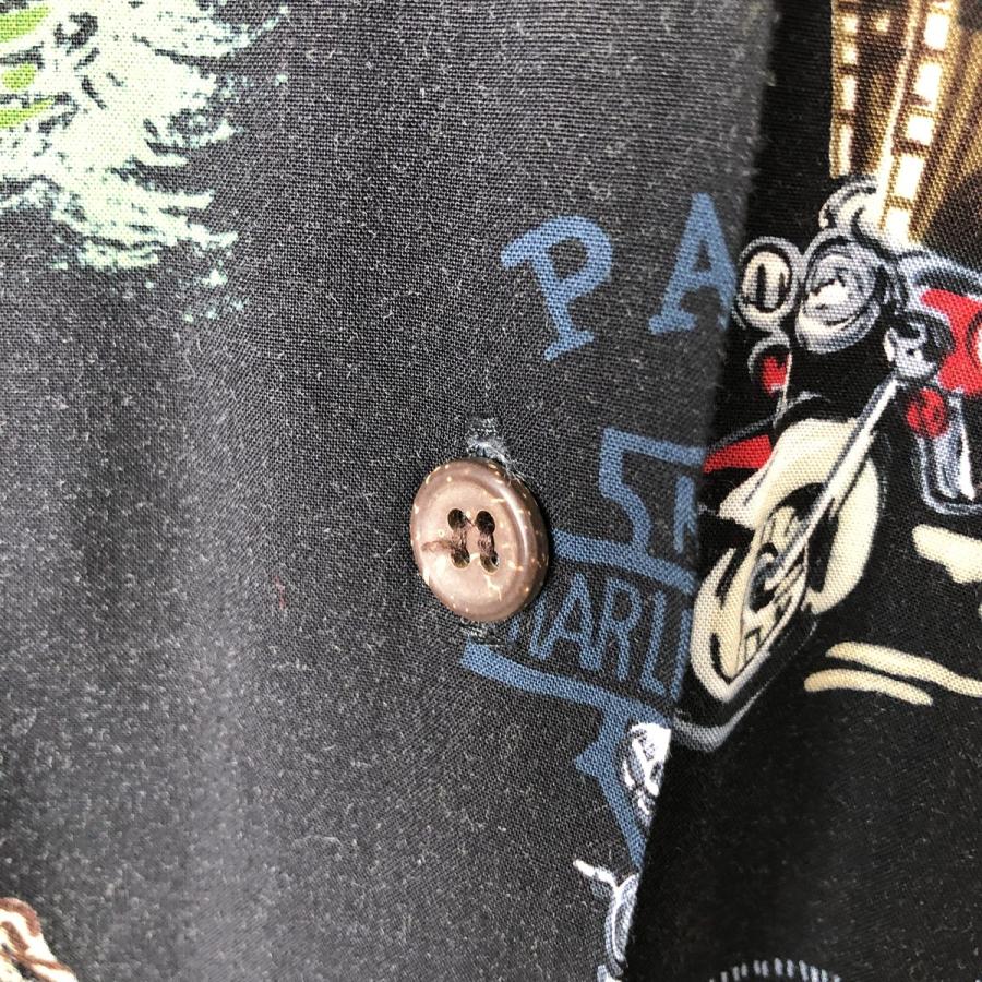 古着 ハーレーダビッドソン 総柄 鷲柄 イーグル柄 オープンカラー  