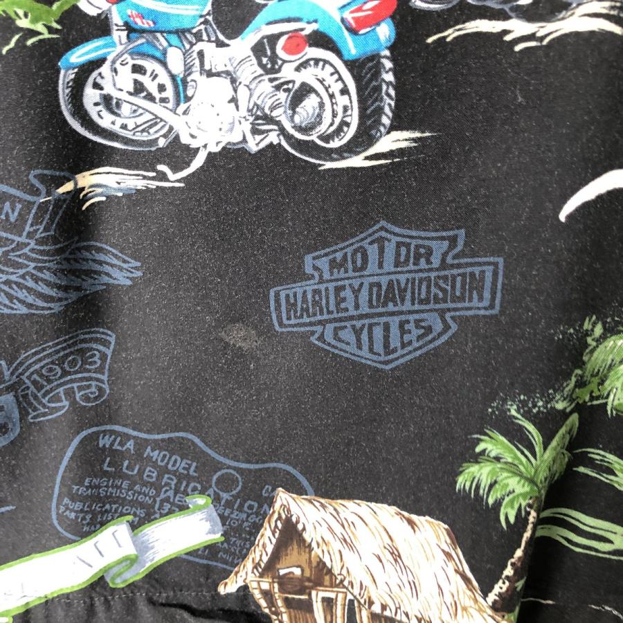 古着 ハーレーダビッドソン 総柄 鷲柄 イーグル柄 オープンカラー  