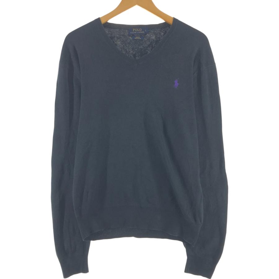 ラルフローレン ピマコットン セーター L ネイビー 古着 ラルフローレン Ralph Lauren POLO RALPH LAUREN SLIM FIT V