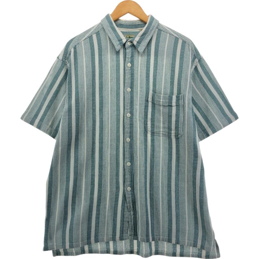 80s エルエルビーン　半袖シャツ　タオル生地 COOL WEAVE　香港製 L.L.BEAN エルエルビーン COOL WEAVE ストライプシャツ 香港製