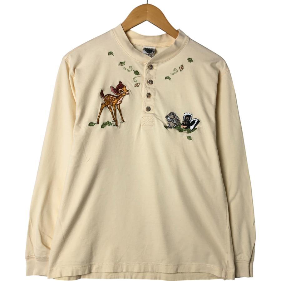 古着 90年代 DISNEY CATALOG BAMBI バンビ ヘンリーネック キャラクター刺繍ロングTシャツ ロンT レディースS相当 ヴィンテージ /eaa550900 古着 90年代 DISNEY CATALOG BAMBI バンビ ヘンリーネック