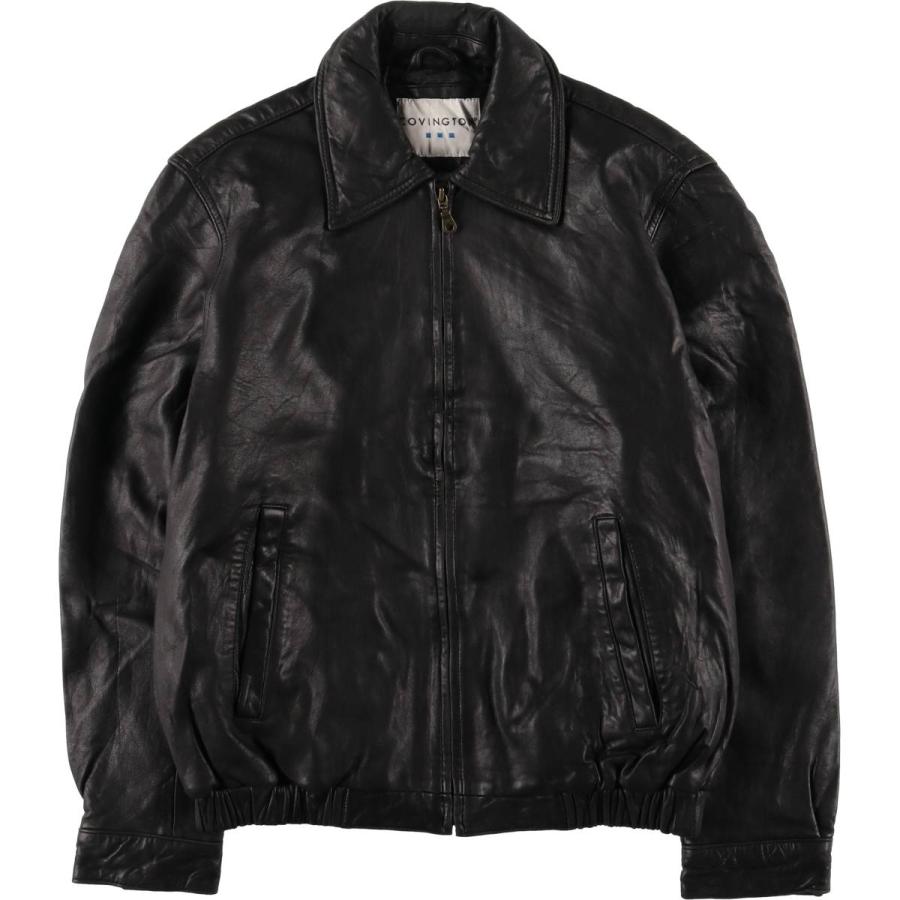 ラムレザージャケット スウィングトップ XL相当 ブラック 本革 古着 古着 COVINGTON 中綿入り スイングトップタイプ レザーブルゾン メンズ