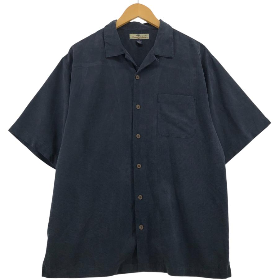 トミーバハマ　シルク 開襟　半袖 XL ブラウン　茶　古着　オープンカラー 古着 トミーバハマ Tommy Bahama 半袖 オープンカラー シルクシャツ