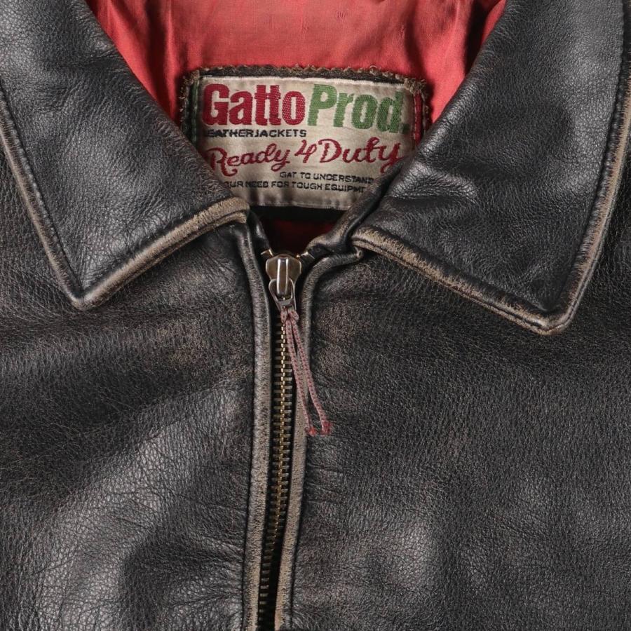 古着 Gatto Prod スイングトップタイプ 中綿入り レザーブルゾン