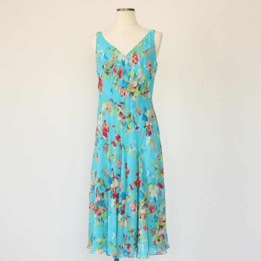 古着 チャップス CHAPS 総柄 ボタニカル柄 Vネック ロング丈  