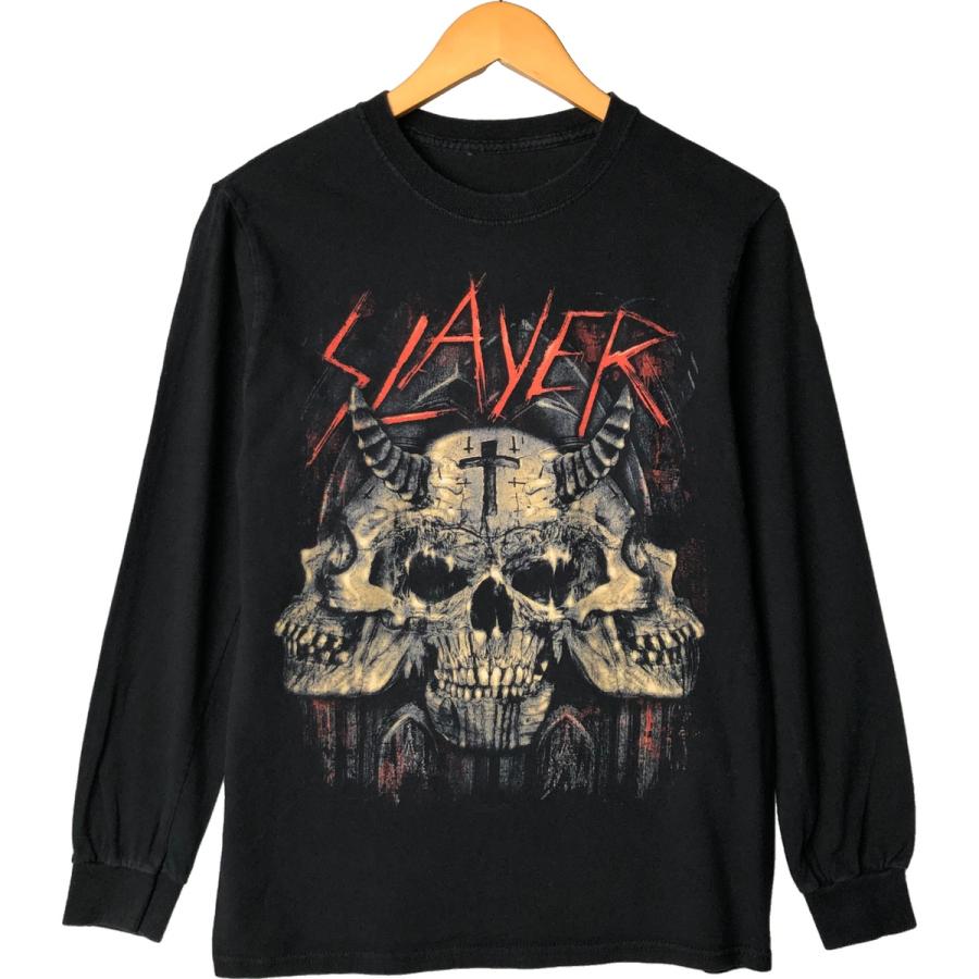 鬼フェード ビンテージ Slayer スレイヤー スカル　Tシャツ ブラック 古着 SLAYER スレイヤー ドクロ柄 スカル柄 ロンT バンドTシャツ バンT