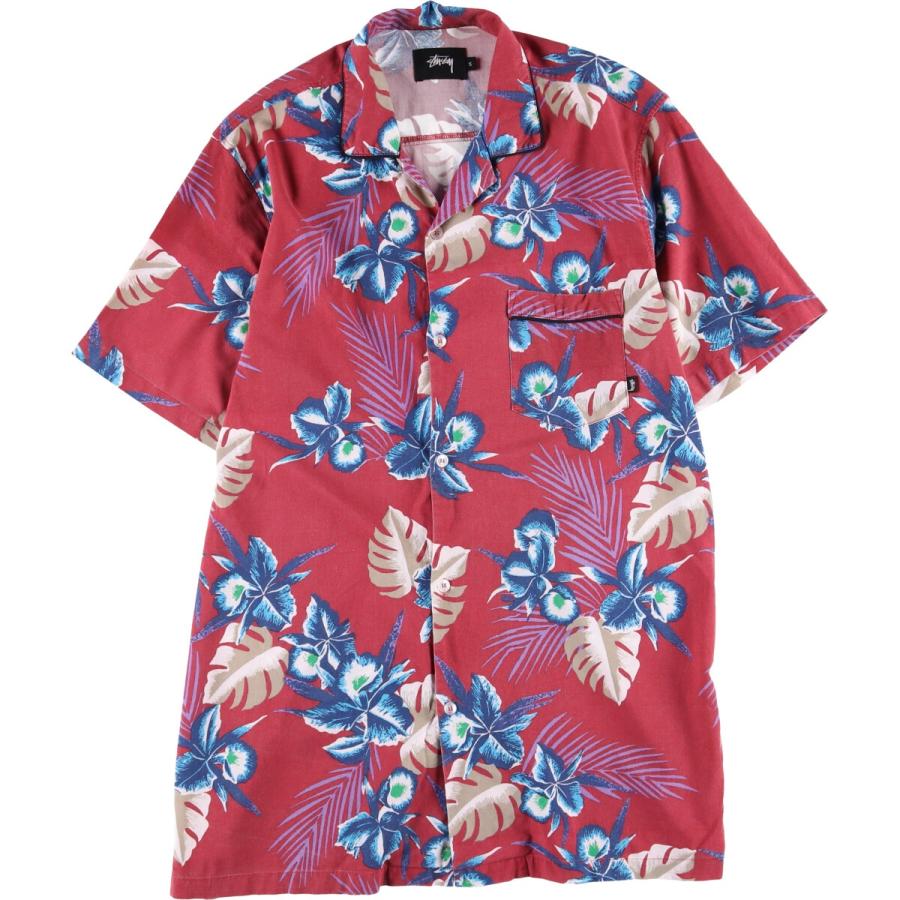 STUSSY 古着 ステューシー 総柄 ボタニカル柄 オープンカラー