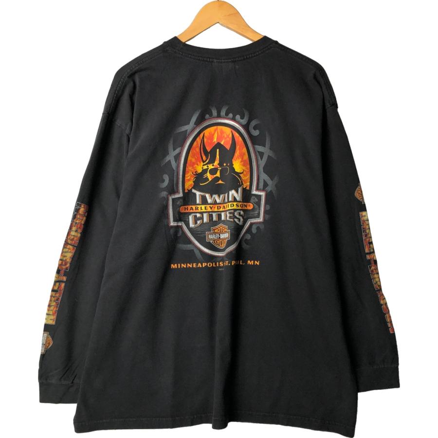00s HARLEY DAVIDSON ファイヤーパターン プリント ロンT 古着 00年代 ハーレーダビッドソン Harley-Davidson ファイヤー