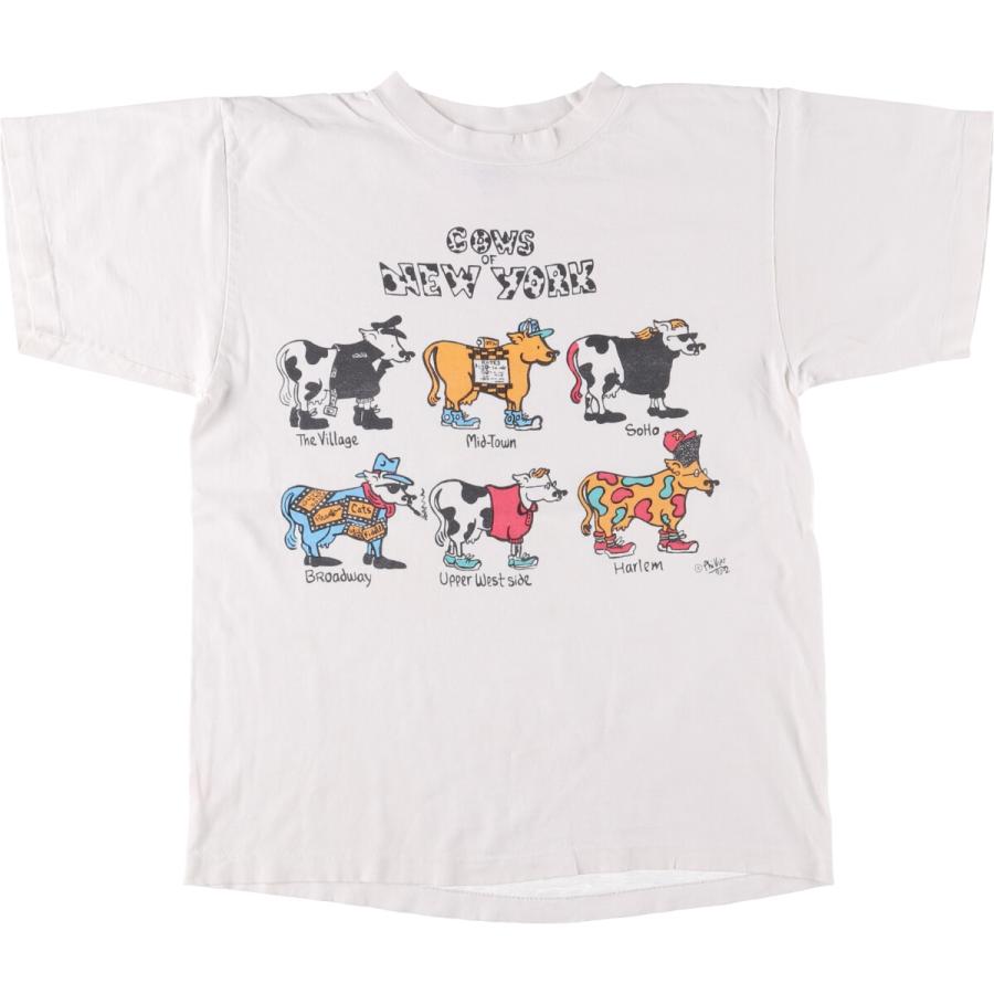 古着 90年代 90 ANGLE 牛柄 プリントTシャツ USA製 メンズM相当