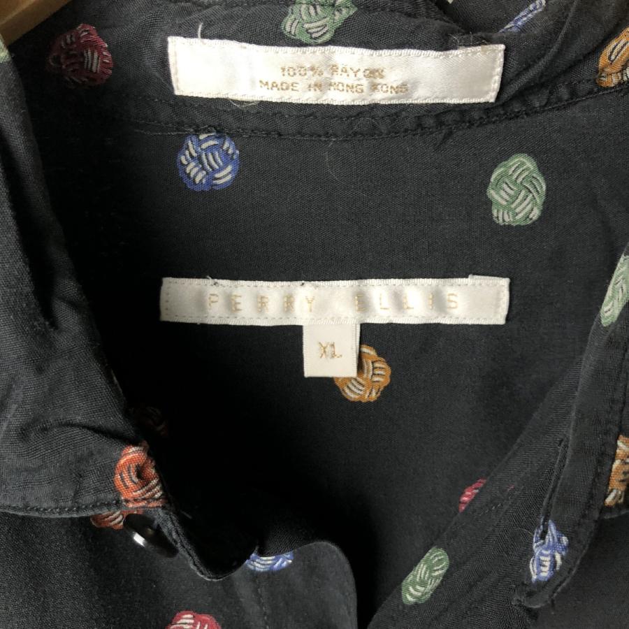 古着 ペリーエリス PERRY ELLIS 総柄 長袖 レーヨンシャツ メンズXL