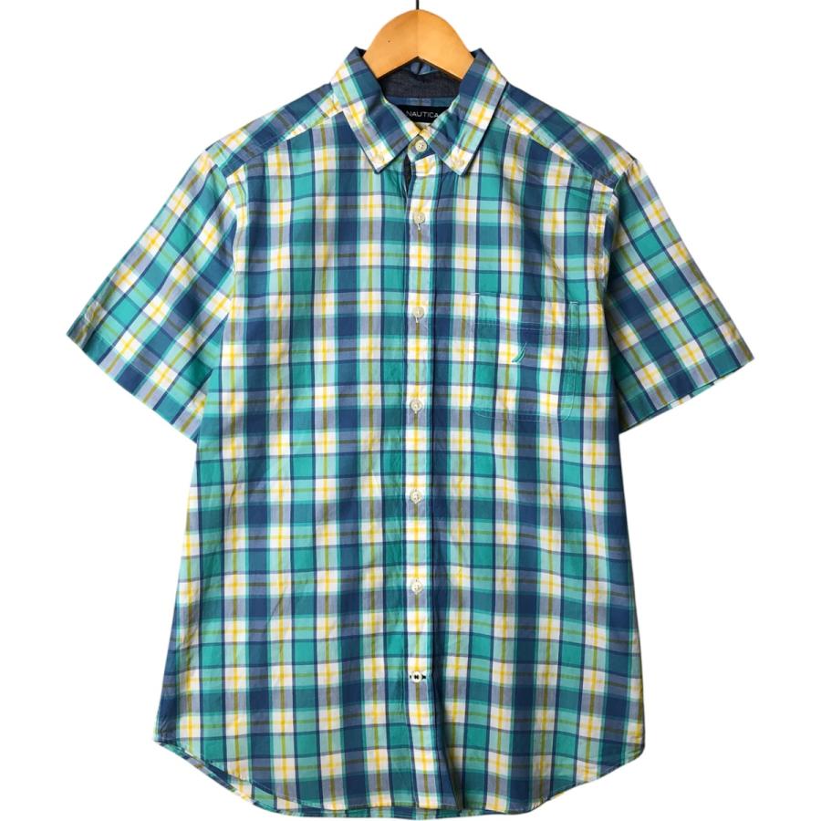 00s NAUTICA パッチワーク チェック 切り替え 半袖 シャツ 古着 7f9c249056bd26d5053d3a3159f053
