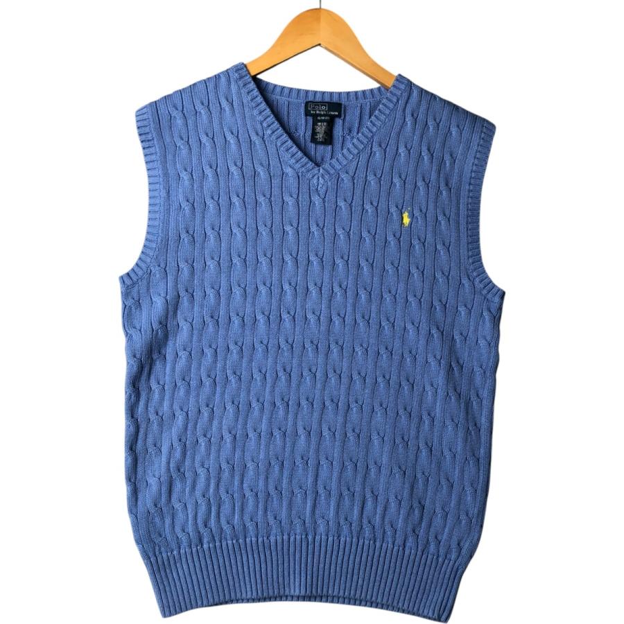 古着 ラルフローレン Ralph Lauren POLO by ケーブル編み Vネック