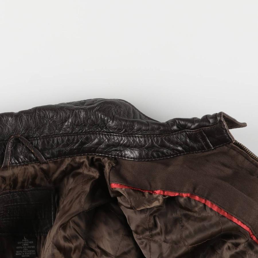 ヴィンテージ ブルゾン スエード調 襟レザー ダークブラウン 古着 中綿 短丈 古着 Stratojac 中綿入り スエードレザーブルゾン メンズL相当