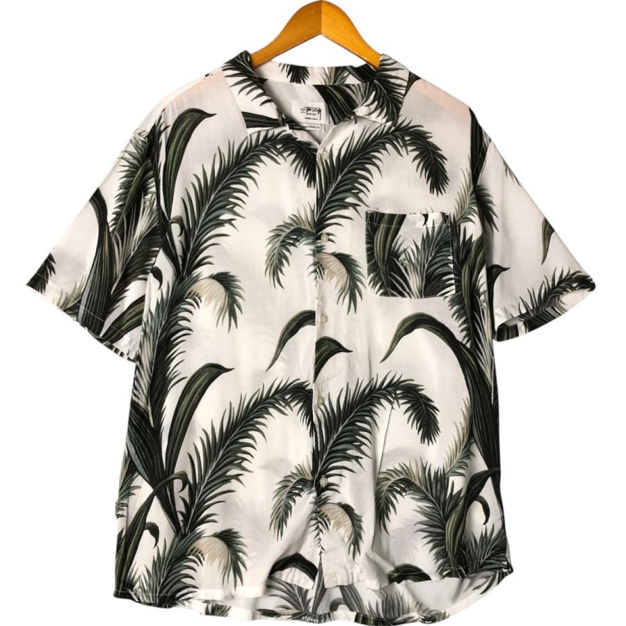 【人気】ステューシー レーヨン オープンカラー アロハシャツ STUSSY（ステューシー） 古着 総柄 リーフ柄 オープンカラー レーヨン