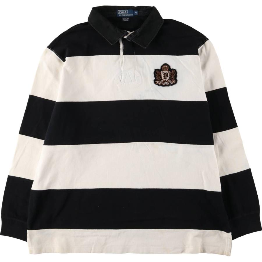 ラルフローレン　ボーダー　シャツ　ラガーシャツ　白黒 古着 ラルフローレン Ralph Lauren POLO by ボーダー柄 長袖 ラガー