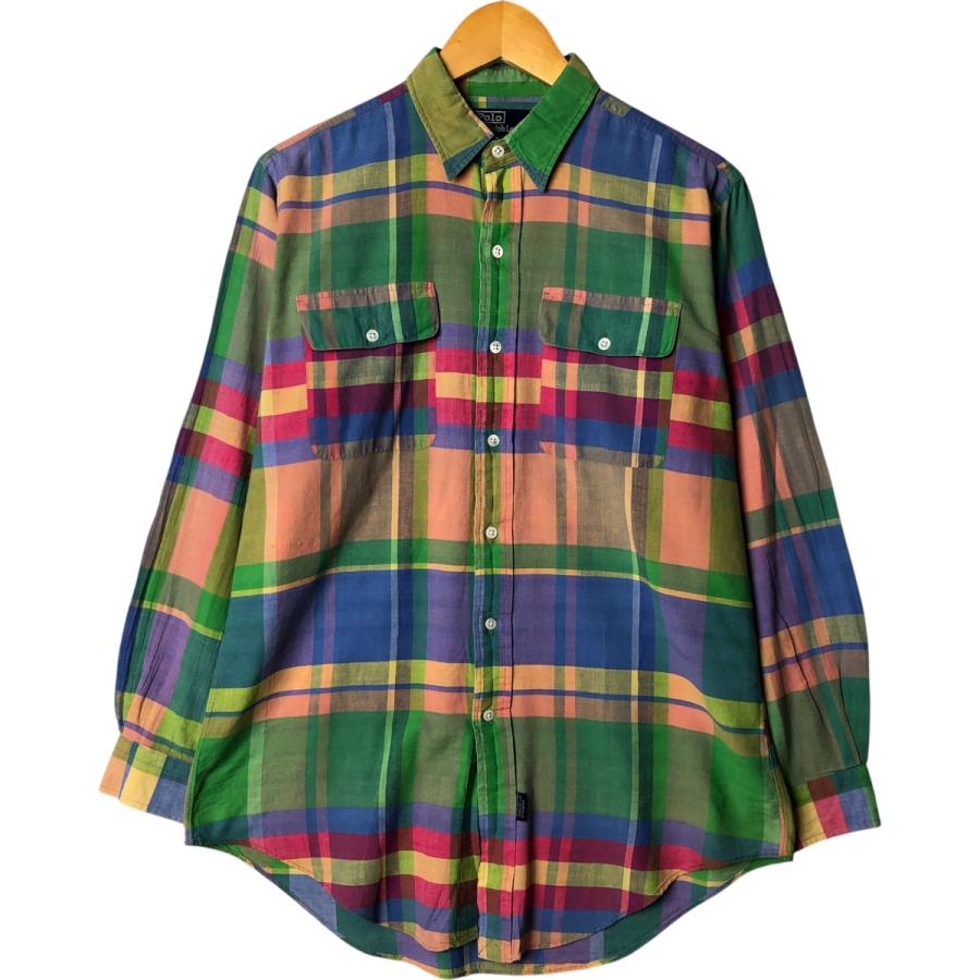 ラルフローレン長袖シャツ レギュラーカラー コットン マドラスチェック 古着 ラルフローレン Ralph Lauren POLO by マドラスチェック 長袖