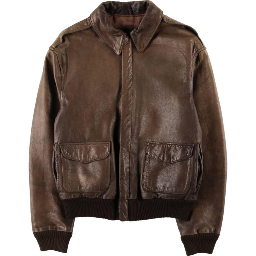 80s AVIREX A-2 レザーフライトジャケット　USO TOUR 茶色 AVIREX（アヴィレックス） 古着 80年代 AVIREX A-2タイプ U.S.ARMY