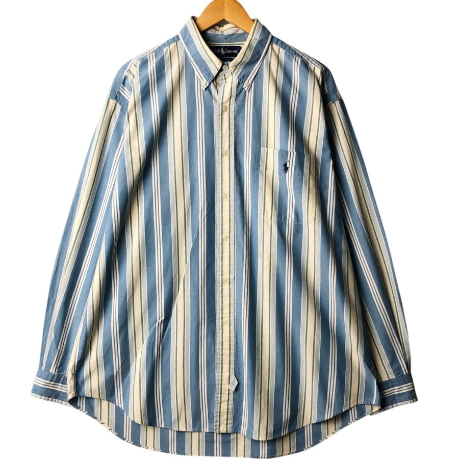 ポロラルフローレン ロゴ ストライプ 3XL 古着 ボタンダウンシャツ 長袖 古着 ラルフローレン Ralph Lauren 長袖 ボタンダウンストライプ