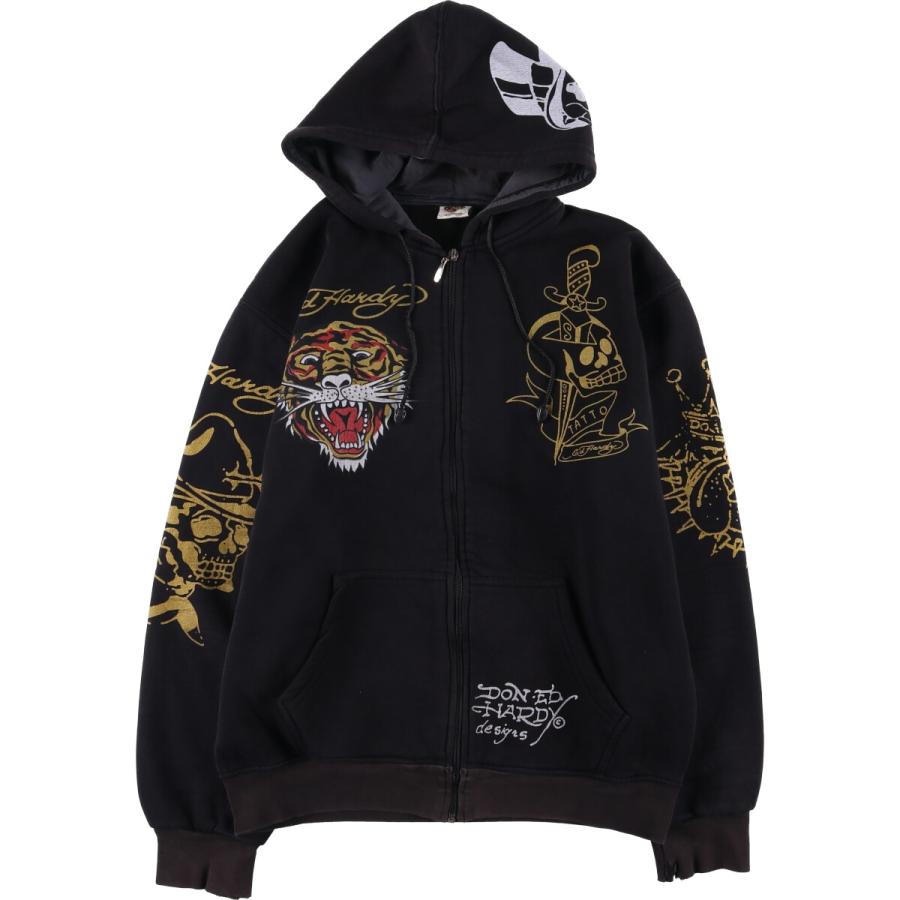 き*し様 DONEDHARDY パーカー Ed Hardy フルジッパーパーカー 虎スカルラインストーンM
