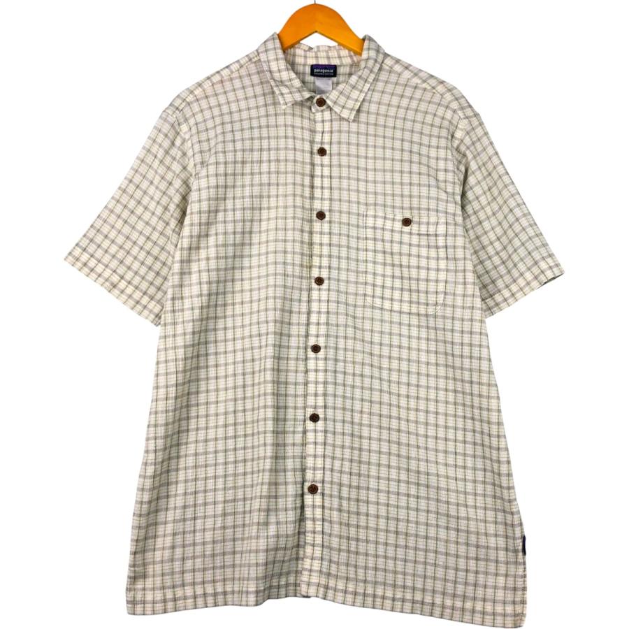patagonia パタゴニア　シアサッカーシャツ 半袖　チェック　Lサイズ パタゴニア patagonia シアサッカー チェック 半袖シャツ リペア 古着